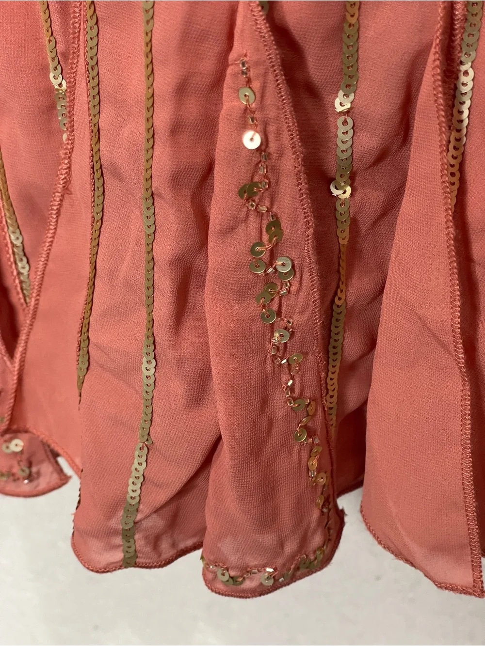 Free People Mint Julep Sequin Coral Flowy Mini Dress Large Chiffon Flapper Boho